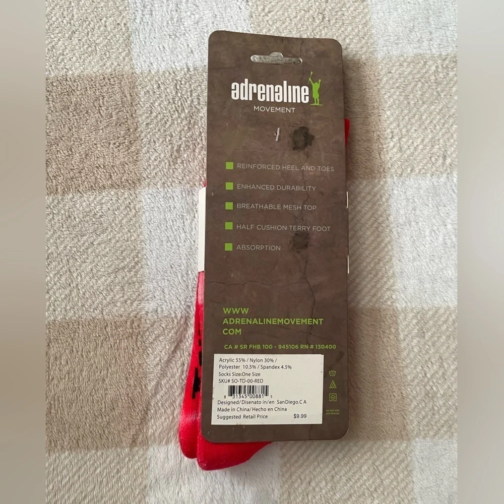 Adrenaline Movement NWT Red Tie-Dye Socks One Size